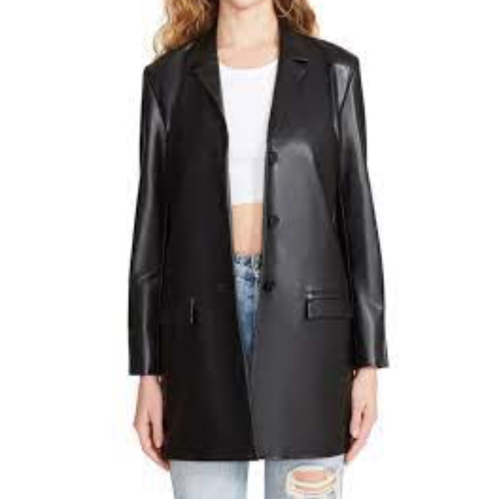 BB DAKOTA BY STEVE MADDEN Rock Star Faux Leather Boyfriend Blazer sz XL  $119